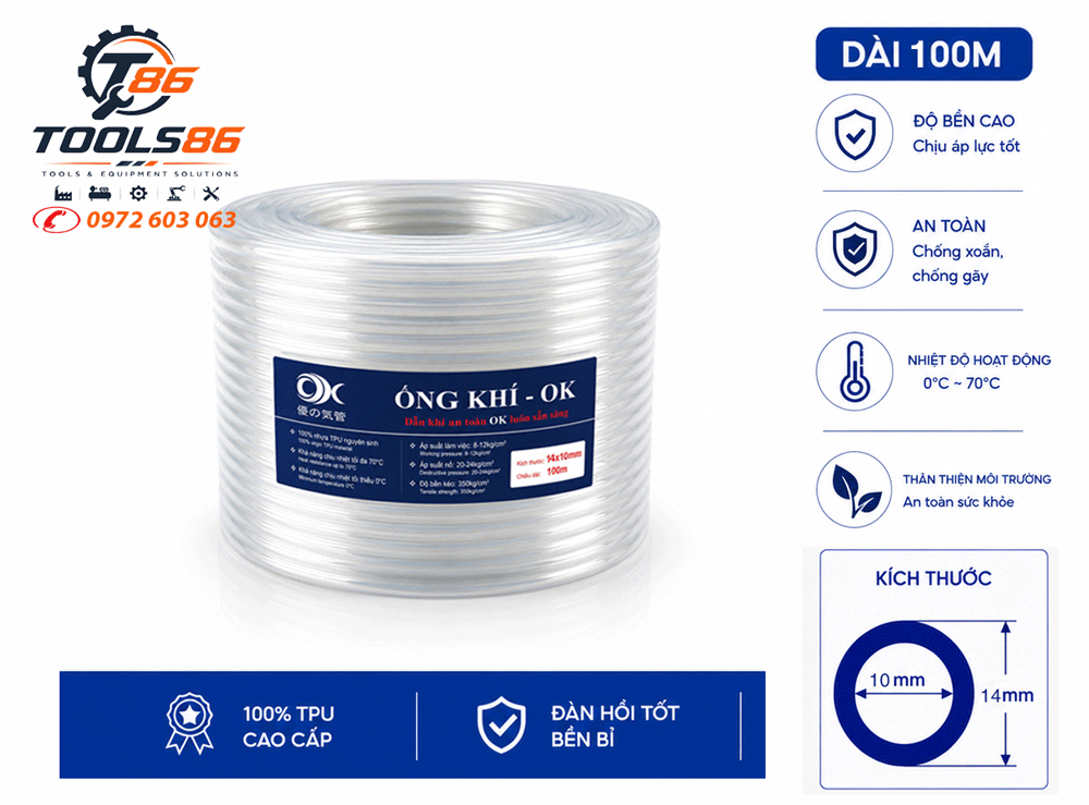 Dây Dẫn Khí Nén Công Nghiệp 10X14 Mm Hiệu Ok Dây Dẫn Khí Nén Công Nghiệp 10X14 Mm Hiệu Ok - Ảnh 2