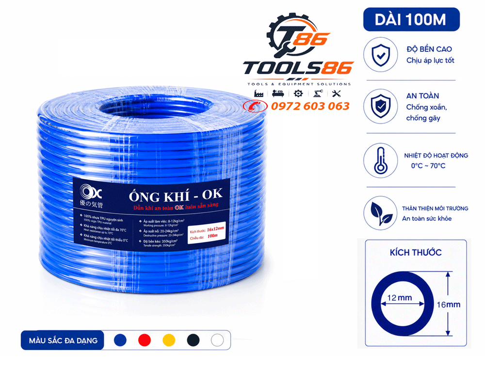 Dây Khí Nén Chịu Áp Lực Cao Hiệu Ok 12X16 Mm Dây Khí Nén Chịu Áp Lực Cao Hiệu Ok 12X16 Mm
